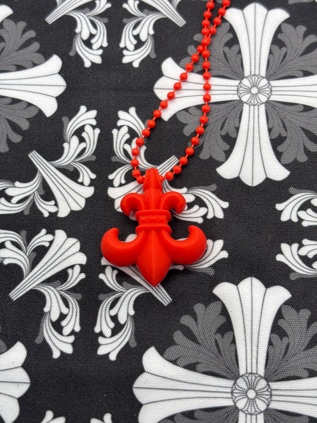 Chrome Hearts Fleur Red Silichrome Necklace