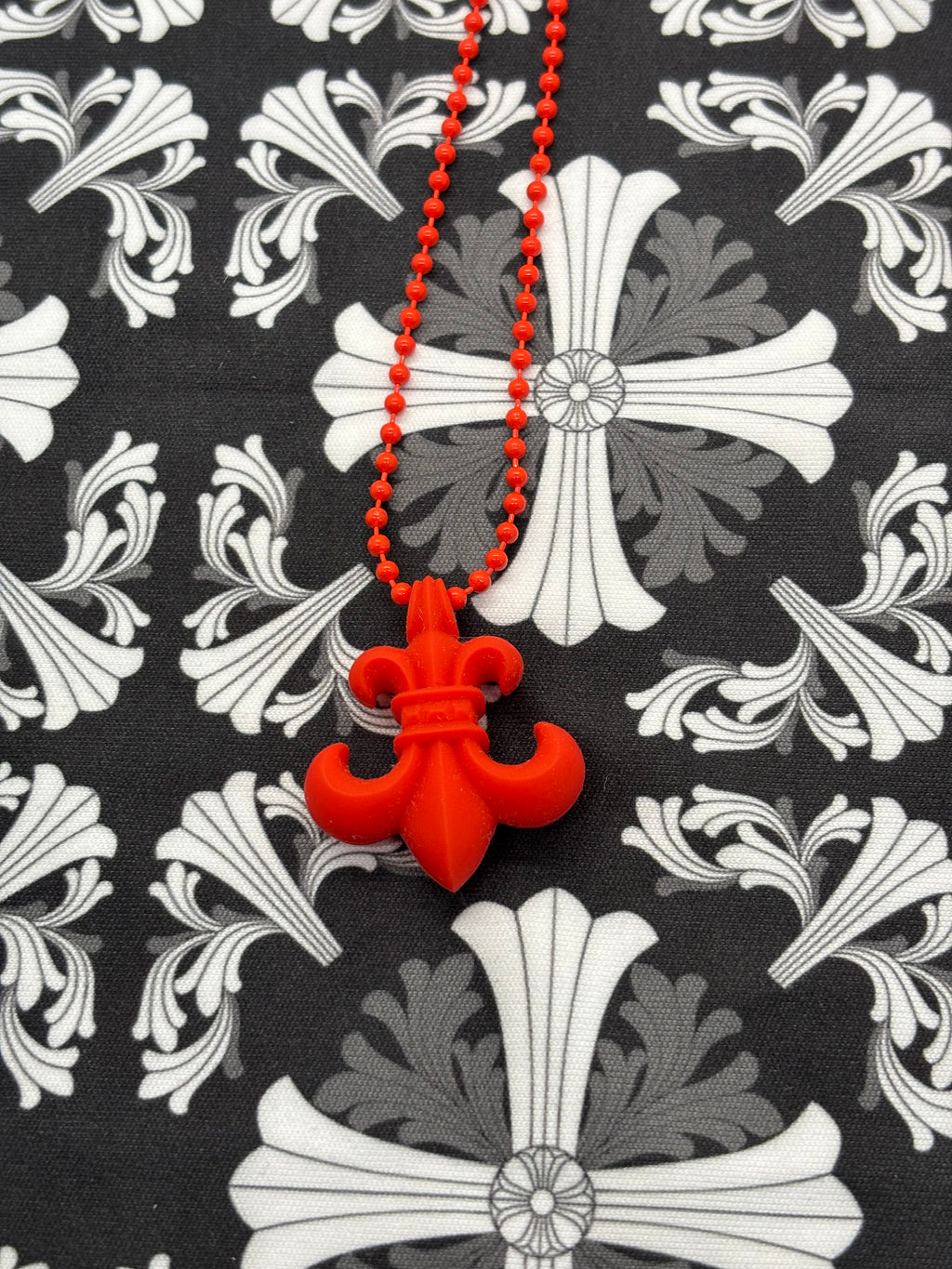 Chrome Hearts Fleur Red Silichrome Necklace
