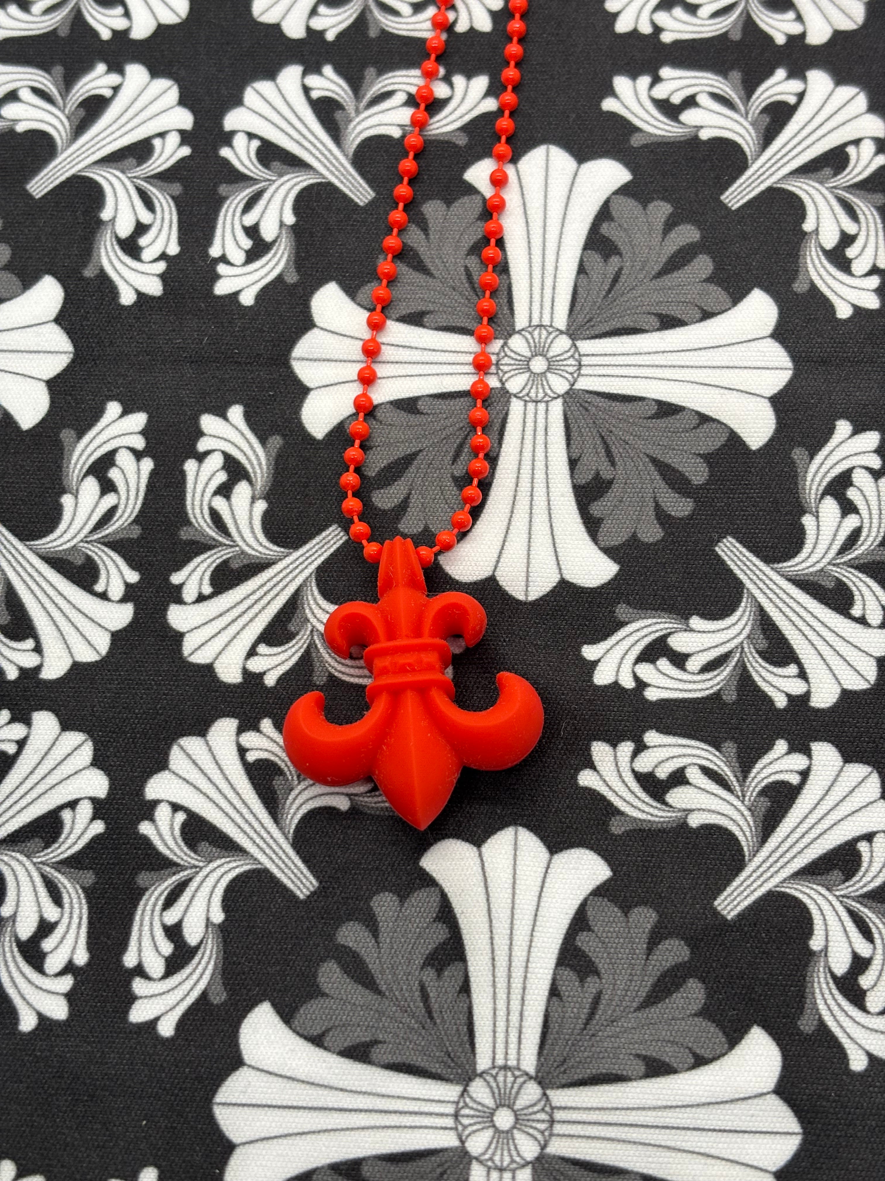 Chrome Hearts Fleur Red Silichrome Necklace