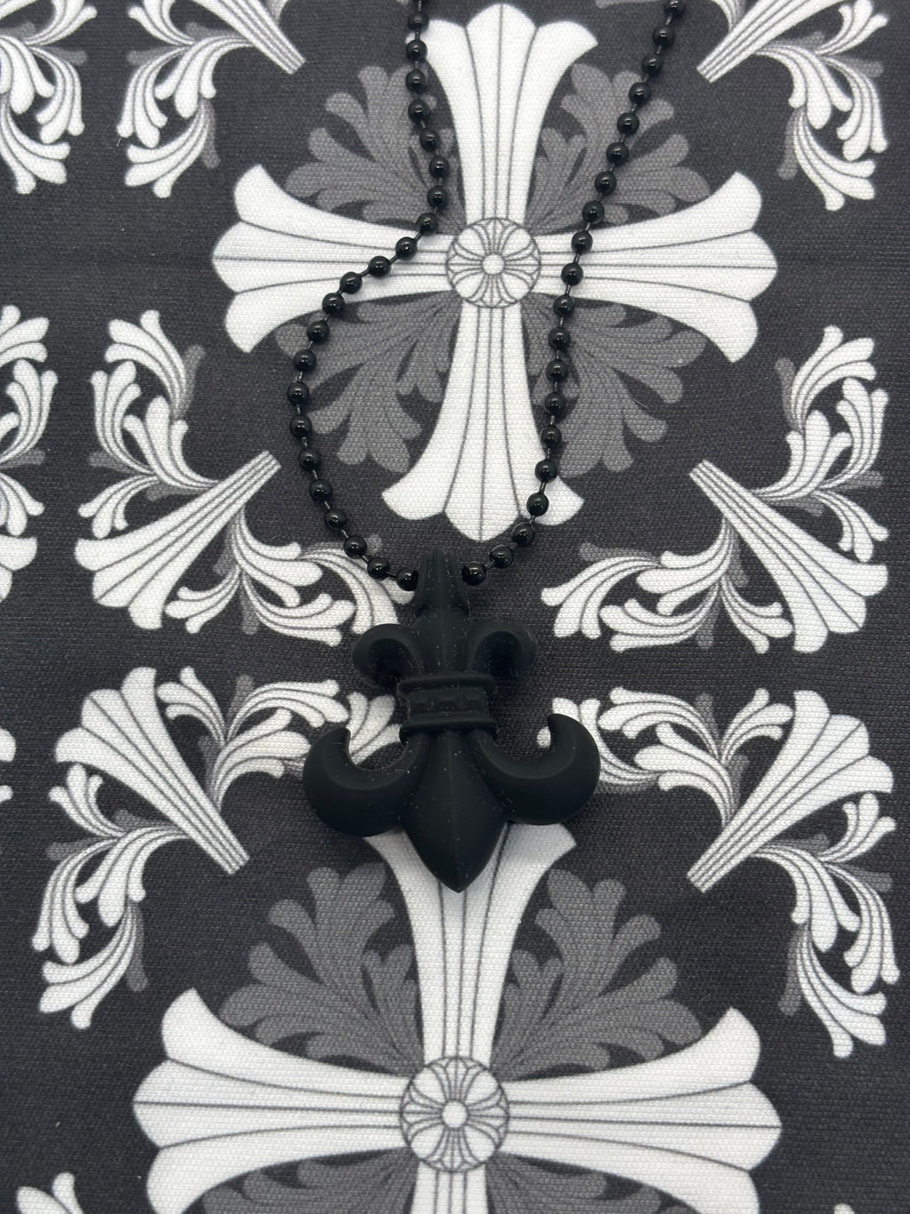 Chrome Hearts Black Fleur Silichrome Necklace