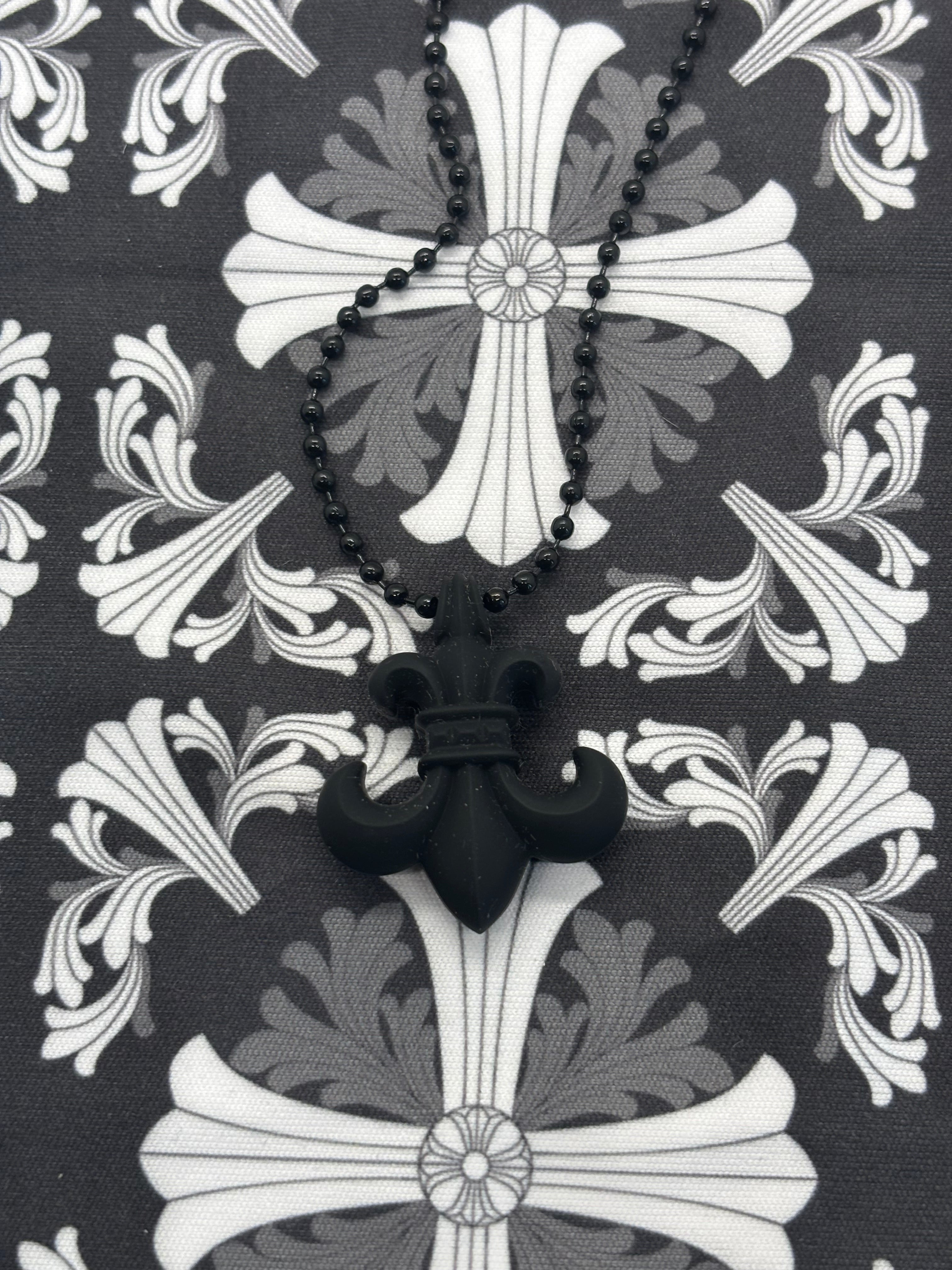 Chrome Hearts Black Fleur Silichrome Necklace