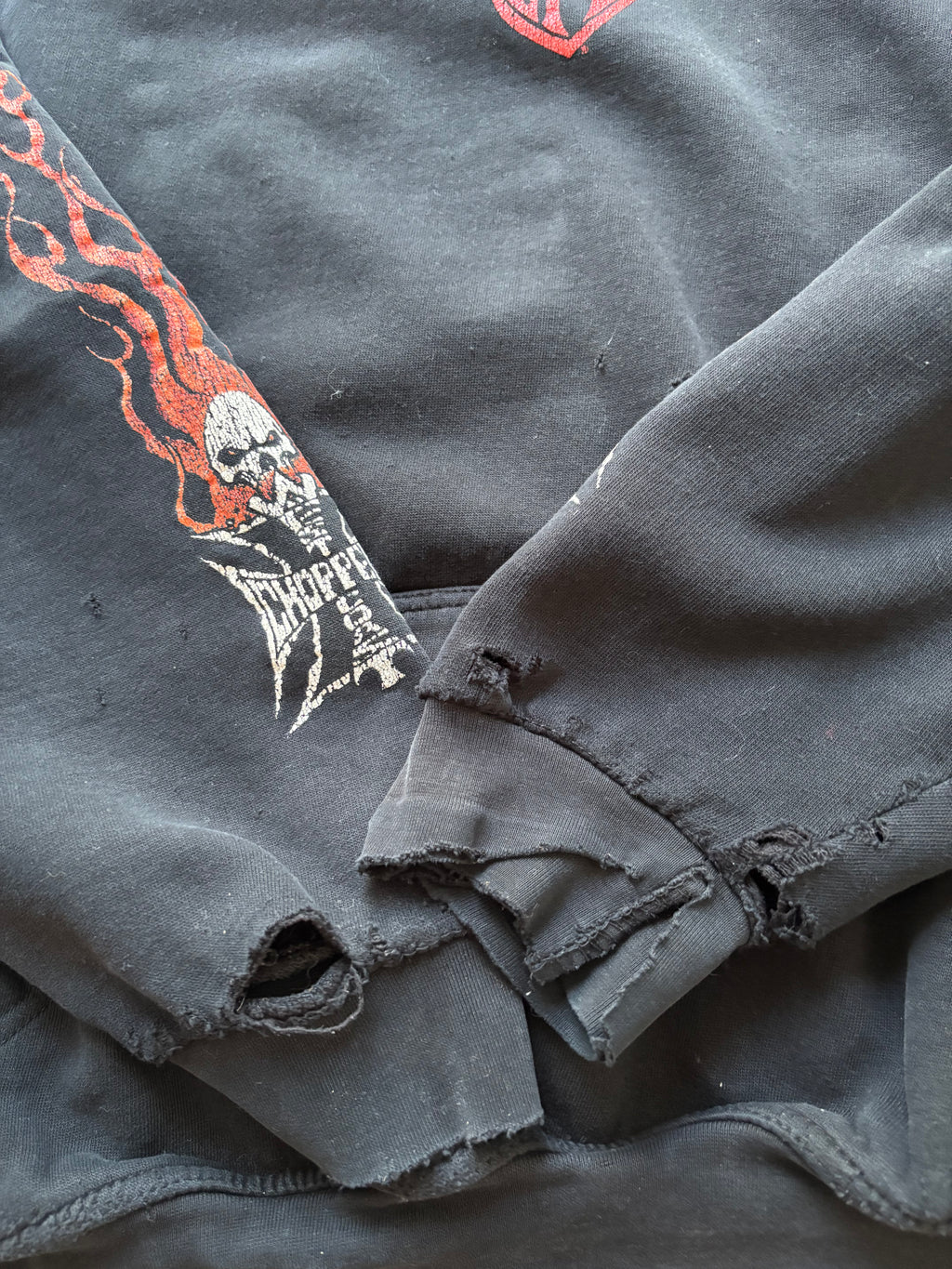 Vintage 90s West Coast Choppers Red Flame Skull Black Hoodie