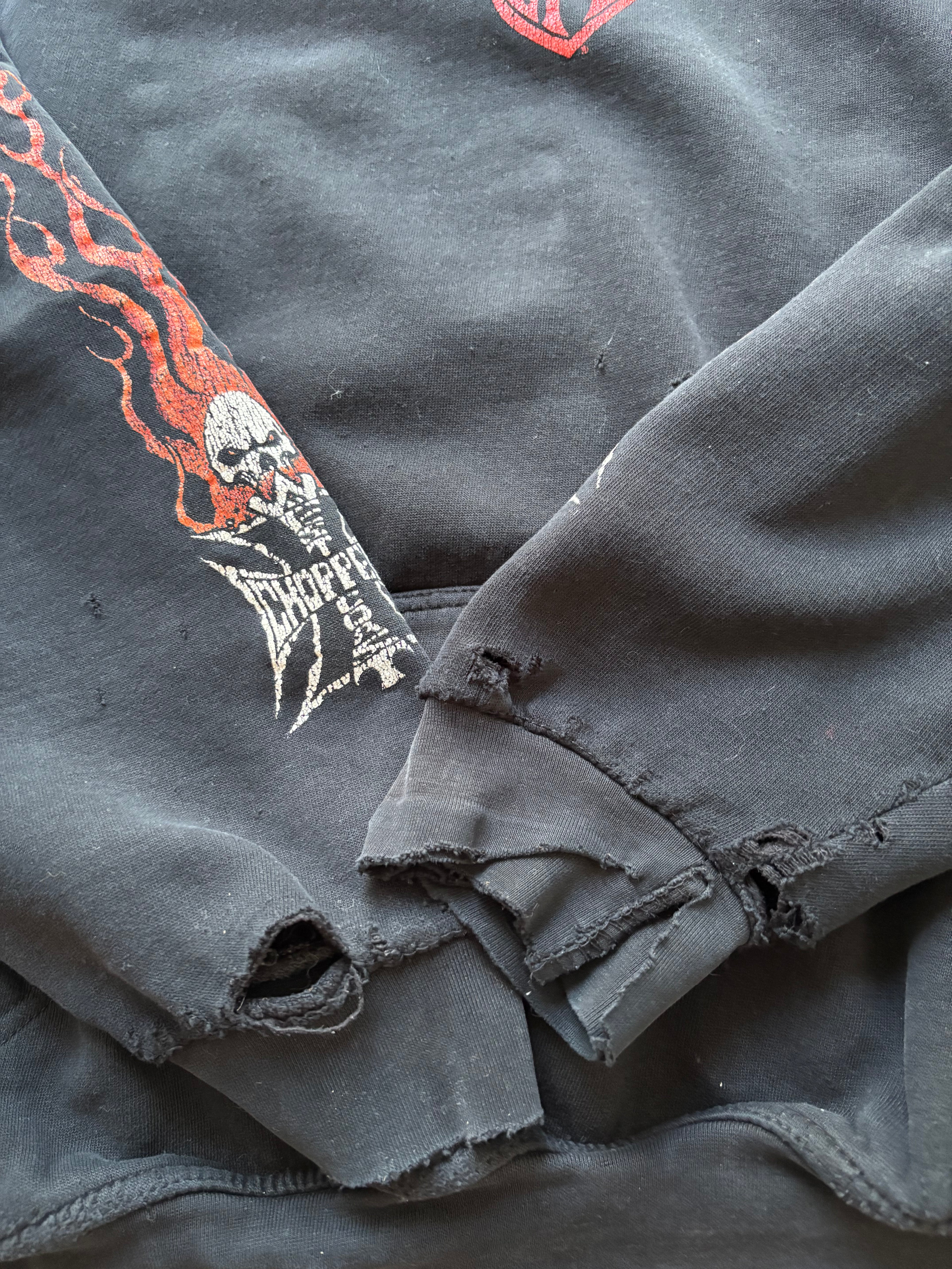 Vintage 90s West Coast Choppers Red Flame Skull Black Hoodie