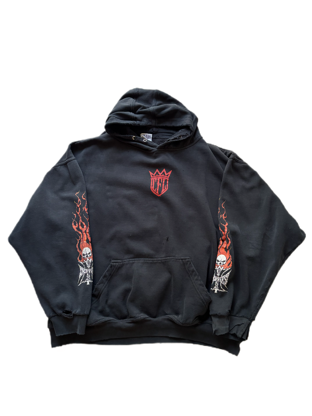 Vintage 90s West Coast Choppers Red Flame Skull Black Hoodie