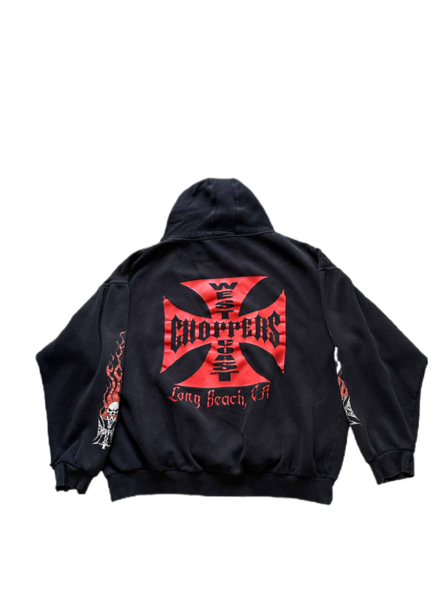 Vintage 90s West Coast Choppers Red Flame Skull Black Hoodie